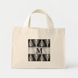 Silver Kerstbomen Black Monogrammed Tote Bag