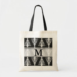 Silver Kerstbomen Black Monogrammed Tote Bag