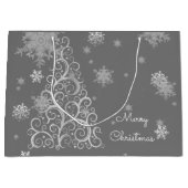 Silver kerstboom en Snowflakes Gift Bag Groot Cadeauzakje (Voorkant)