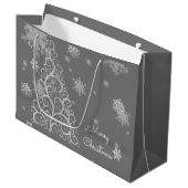 Silver kerstboom en Snowflakes Gift Bag Groot Cadeauzakje (Voorkant Gekanteld)