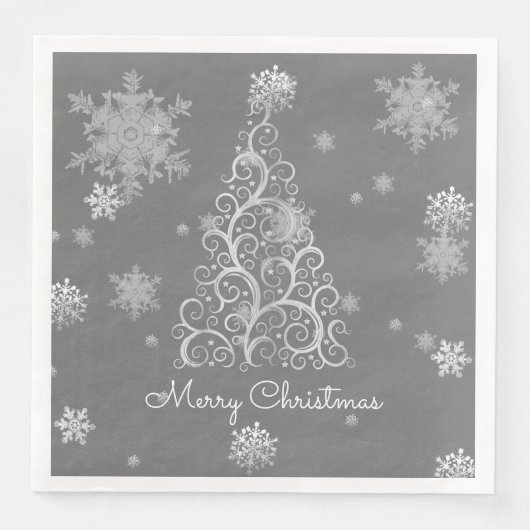Silver kerstboom en snowflakes papier servet (Voorkant)