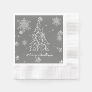 Silver kerstboom en snowflakes papier servet