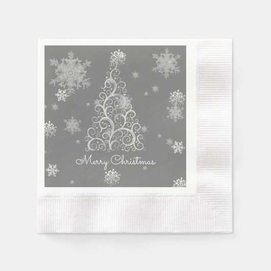 Silver kerstboom en snowflakes papier servet (Voorkant)