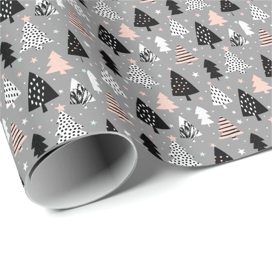 Silver kerstboompatroon cadeaupapier (Rol Hoek)