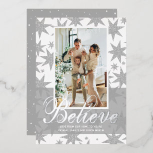 Silver kerstfoto Believe Folie Holiday Card Folie Feestdagenkaart