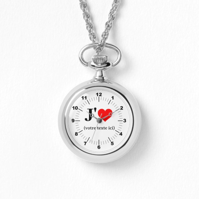 Silver Ketting Watch - Custom I Heart (Voorkant)