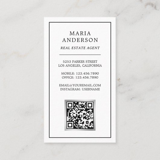  Silver Key Real Estate Agent Photo QR-code Visitekaartje (Achterkant)