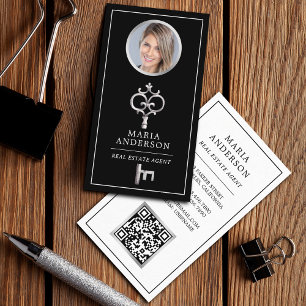 Silver Key Real Estate Agent Photo QR-code Visitekaartje