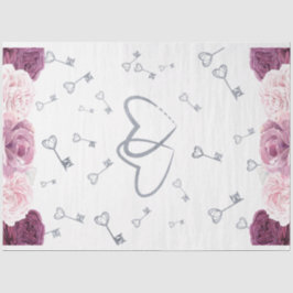 Silver Keys & Hearts Floral Weddenschap Tissuepapier