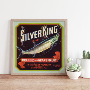 Silver King Merk Sinaasappels en Grapefruit Label Poster