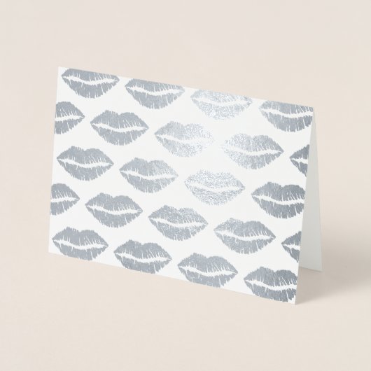 Silver Kisses Lipstick Kiss Print Love Valentijn Folie Kaarten (Voorkant)
