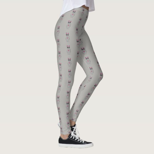 Silver Kitty Cat Cartoon Pattern op Light Grey Leggings (Rechts)