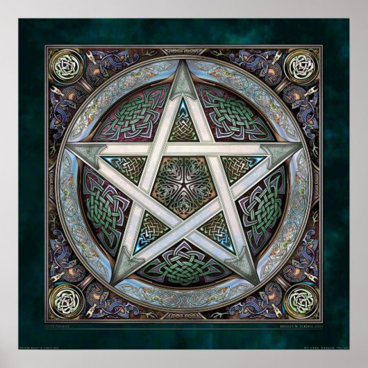 Silver Knotwork Pentacle Poster (22x22 inch) (Voorkant)