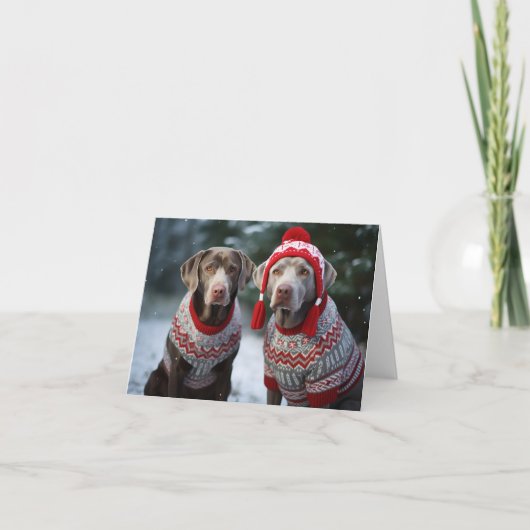Silver Labrador Dogs Christmas Kaart (Voorkant)