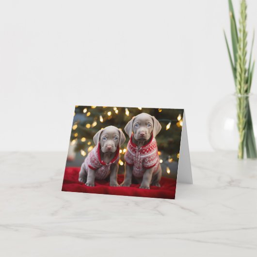 Silver Labrador Puppies Kerst Kaart (Voorkant)