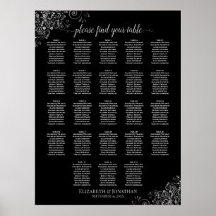 Silver Lace 23 Table Black Wedding Seating Chart Poster