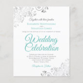 Silver Lace & Aqua BUDGET Uitnodiging tot bruiloft (Voorkant)