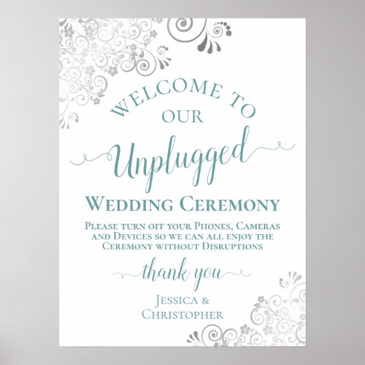 Silver Lace Blauwgroen Unplugged Wedding Ceremony  Poster (Voorkant)