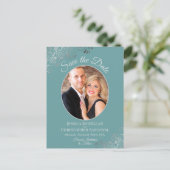 Silver Lace Blauwgroen Weddenschap Save the Date O Aankondigingskaart (Staand voorkant)