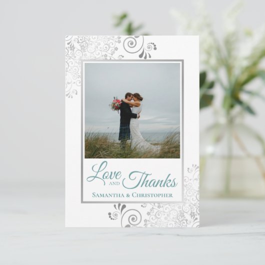 Silver Lace Blauwgroen & White Love & Bedankt Wedd (Staand voorkant)