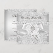 Silver Lace & Bow Bridal Shower-uitnodiging Kaart (Voorkant / Achterkant)