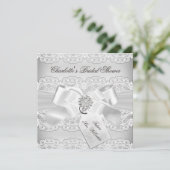 Silver Lace & Bow Bridal Shower-uitnodiging Kaart (Staand voorkant)