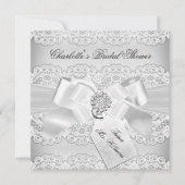 Silver Lace & Bow Bridal Shower-uitnodiging Kaart (Voorkant)