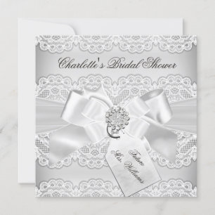 Silver Lace & Bow Bridal Shower-uitnodiging Kaart