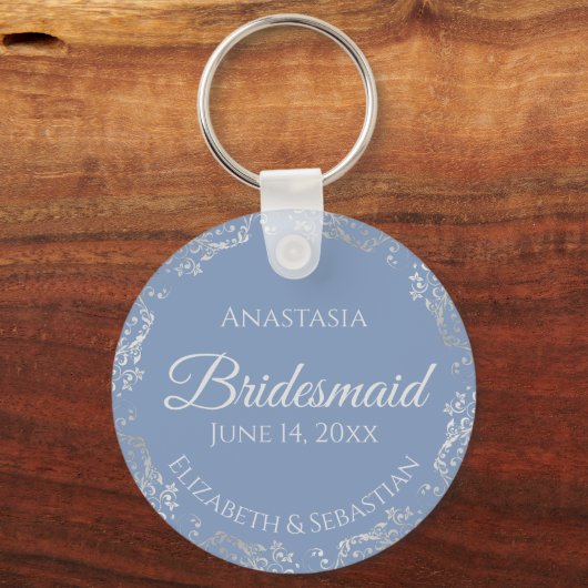 Silver Lace Bridesmaid Periwinkle Blue Wedding Sleutelhanger (Voorkant)