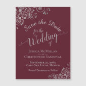 Silver Lace Burgundy Wedding Save the Date Magnet (Voorkant)