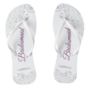 Silver Lace Cassis op White Bridesmaid Wedding Teenslippers