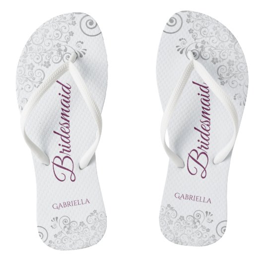 Silver Lace Cassis op White Bridesmaid Wedding Teenslippers (Voetbed)