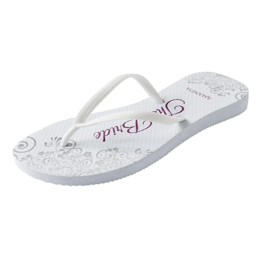 Silver Lace Cassis Paars de Bride White Wedding Teenslippers (Schuin)