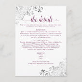 Silver Lace Cassis Paars op White Wedding Details Informatiekaartje (Voorkant)