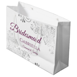 Silver Lace Cassis Paars White Bridesmaid Weddensc Groot Cadeauzakje