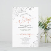 Silver Lace Coral on White Budget Wedding Programm (Staand voorkant)