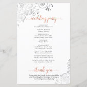 Silver Lace Coral on White Budget Wedding Programm (Achterkant)