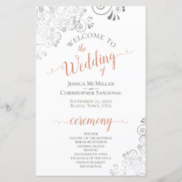 Silver Lace Coral on White Budget Wedding Programm