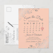 Silver Lace Coral Wedding Save the Date Calendar Aankondigingskaart (Voorkant / Achterkant)