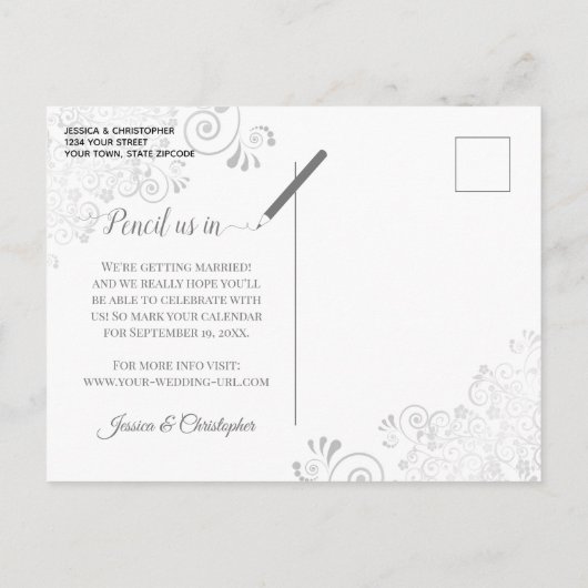 Silver Lace Coral Wedding Save the Date Calendar Aankondigingskaart (Achterkant)