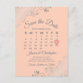 Silver Lace Coral Wedding Save the Date Calendar Aankondigingskaart (Voorkant)