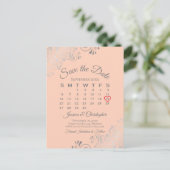 Silver Lace Coral Wedding Save the Date Calendar Aankondigingskaart (Staand voorkant)