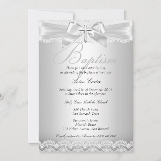 Silver Lace & Cross Baptism Boy of Girl 2 Kaart (Voorkant)