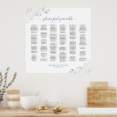 Silver Lace Dusty Blue Alfabetical Seating Chart Poster (Keuken)