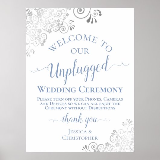 Silver Lace Dusty Blue Unplugged Wedding Ceremony Poster (Voorkant)