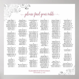 Silver Lace Dusty Roos Alfabetical Seat Chart Poster