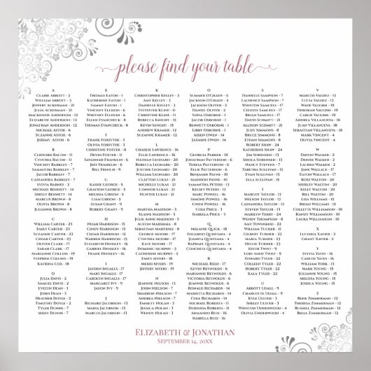 Silver Lace Dusty Roos Alfabetical Seat Chart Poster (Voorkant)