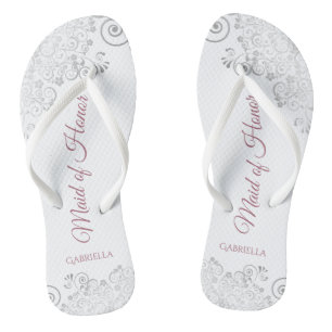 Silver Lace & Dusty Roos Maid of Honor Wedding Teenslippers