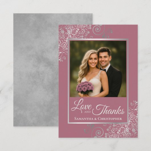 Silver Lace Dusty Roos Pink Love & Bedankt Weddens (Voorkant / Achterkant)
