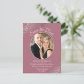 Silver Lace Dusty Roos Wedding Save the Date Photo Aankondigingskaart (Staand voorkant)